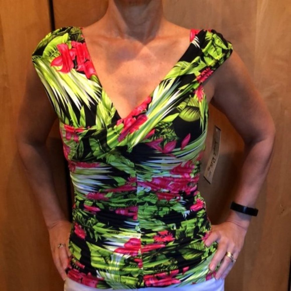 Joseph Ribkoff Floral Blouse - Black, Pink, Green - Picture 7 of 7